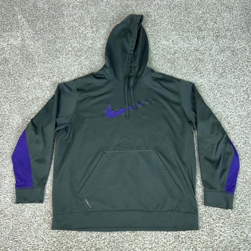 Nike Hoodie Mens XXL Gray Purple Therma FIT Pullover Swoosh Sweatshirt Logo Gym