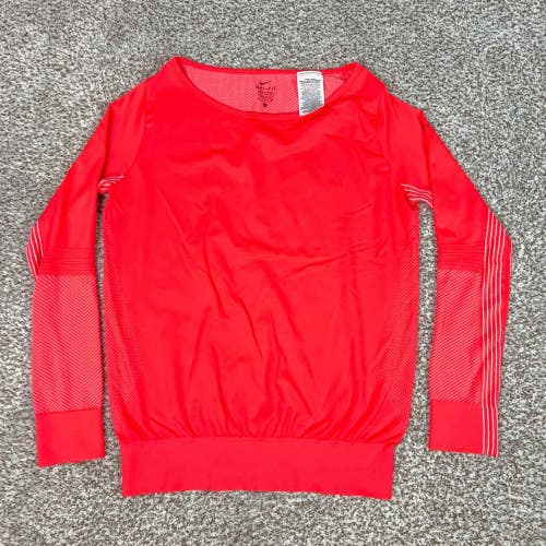 Nike Shirt Womens Medium Orange Dri FIT Running Training Mesh Long Sleeve Sports