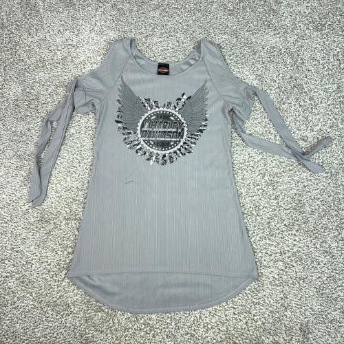 Harley Davidson Top Womens Medium Gray Boho Graphic Biker Tunic Motorcycle Tunic