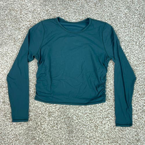 Lululemon Shirt Womens Medium Blue Green Ruched Long Sleeve Ribbed Athletic Top