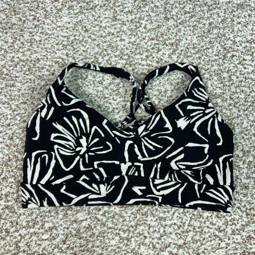 Athleta Sports Bra Women Small Black Floral Yoga Strappy Back Activewear Gym