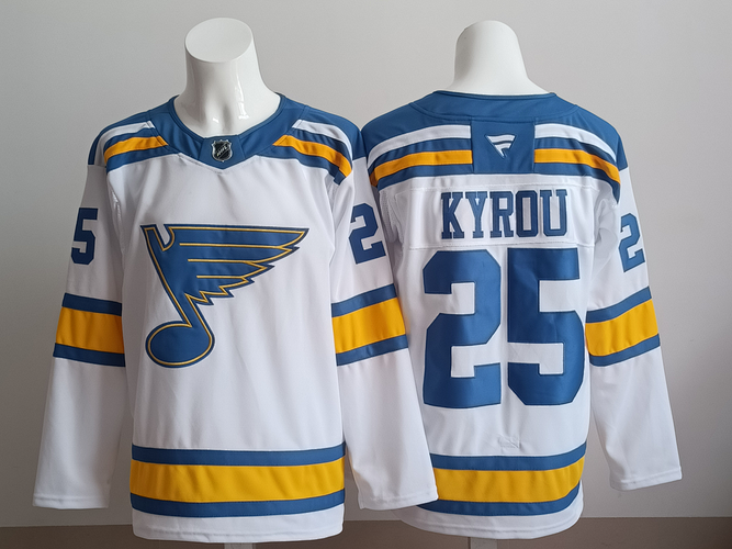 Men's St Louis Blues Kyrou 25 Stitched White Jersey Ice Hockey Jersey size 52