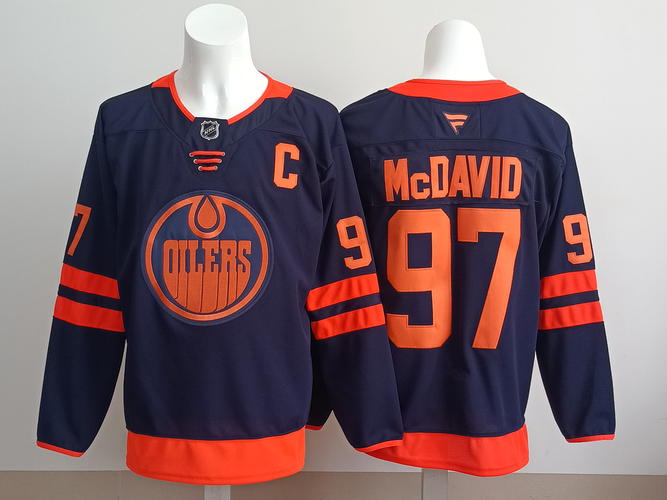 Men's Edmonton Oilers McDavid #97 Stitched Navy Blue Jersey Ice Hockey Jersey size 52