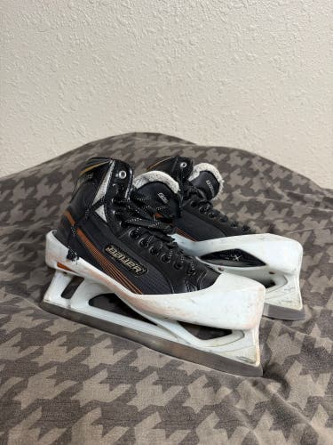 Senior Used Bauer Elite Hockey Goalie Skates Regular Width Pro Stock 13.5