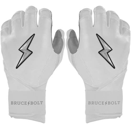 NEW BRUCE BOLT CHROME SERIES WHITE CHROME PREMIUM PRO LONG CUFF BATTING GLOVES - MD 11835-S000212665
