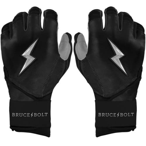 NEW BRUCE BOLT PREMIUM PRO LONG CUFF CHROME SERIES BLACK BATTING GLOVES - MD 11835-S000212655