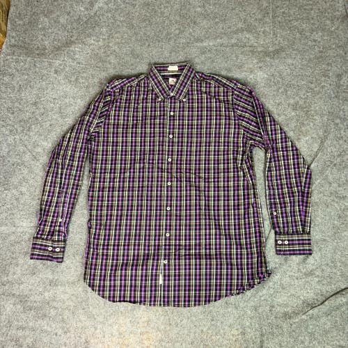 Peter Millar Mens Shirt Large Purple Golf Plaid Golf Casual Work Cotton Top