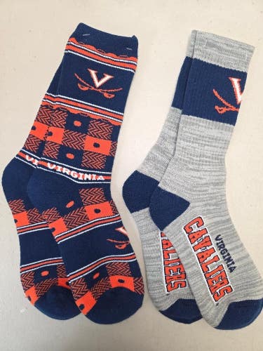 ST2 Mens NCAA VIRGINIA CAVALIERS Crew Socks Lot of 2 Pair LARGE New