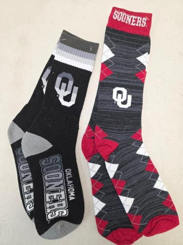 ST4 Mens NCAA OKLAHOMA SOONERS Crew Socks Lot of 2 Pair LARGE New