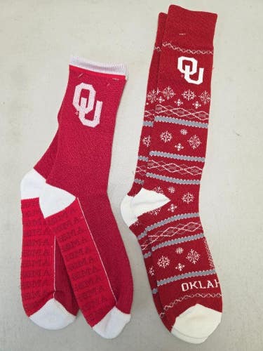 ST7 Mens NCAA OKLAHOMA SOONERS Crew Socks Lot of 2 Pair LARGE New