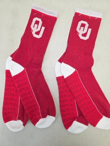 ST8 Mens NCAA OKLAHOMA SOONERS Crew Socks Lot of 2 Pair LARGE New