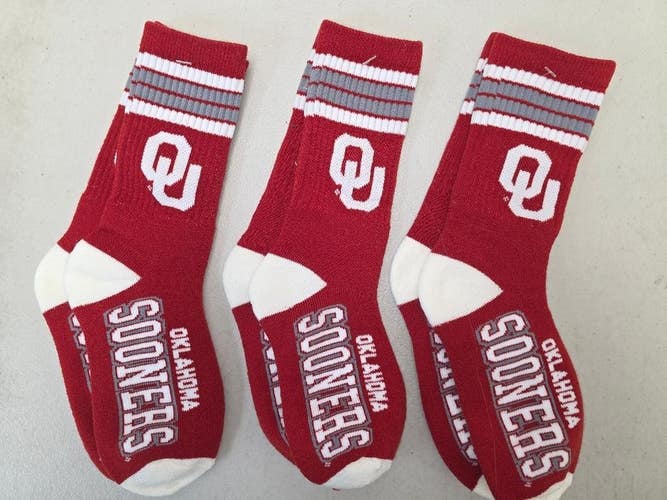 ST12 YOUTH 1-5 NCAA OKLAHOMA SOONERS Crew Socks Lot of 3 Pair New
