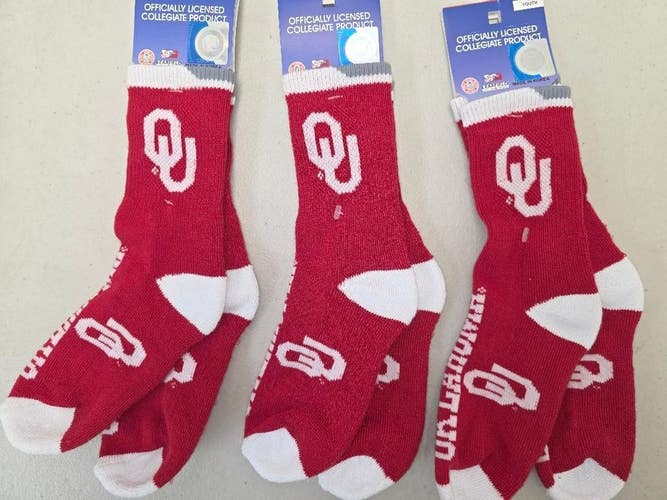 ST13 YOUTH 1-5 NCAA OKLAHOMA SOONERS Crew Socks Lot of 3 Pair New