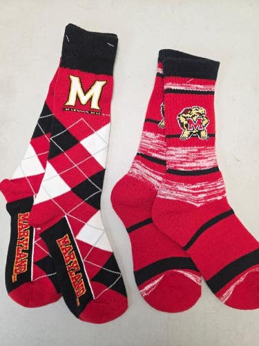 ST2 Mens NCAA MARYLAND TERRAPINS TERPS Crew Socks Lot of 2 Pair MEDIUM New