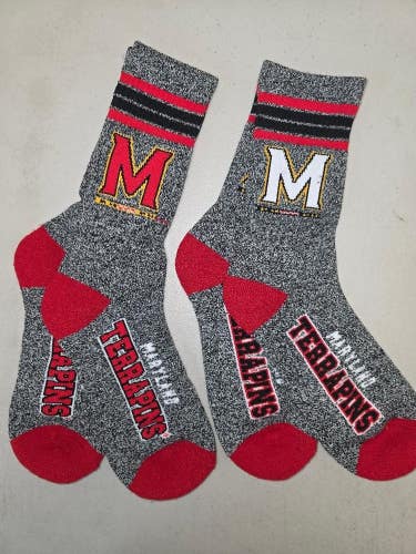 ST3 Mens NCAA MARYLAND TERRAPINS TERPS Crew Socks Lot of 2 Pair LARGE New