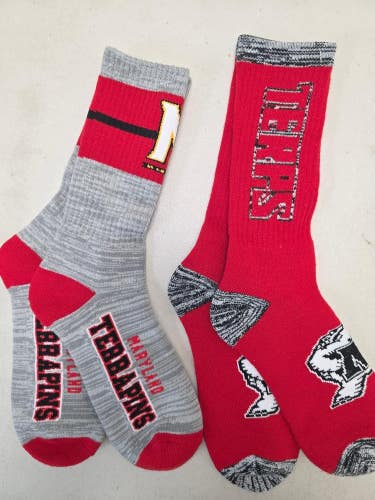 ST6 Mens NCAA MARYLAND TERRAPINS TERPS Crew Socks Lot of 2 Pair LARGE New