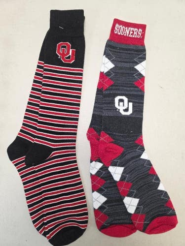 ST5 Mens NCAA OKLAHOMA SOONERS Crew Socks Lot of 2 Pair LARGE New
