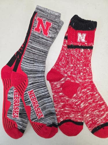 ST2 Mens NCAA NEBRASKA CORNHUSKERS Crew Socks Lot of 2 Pair LARGE New