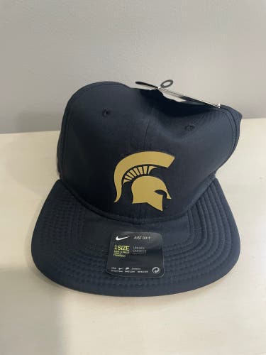 New Michigan State Black Hat with Gold Spartan Head