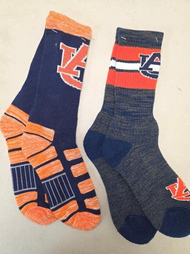 ST2 Mens NCAA AUBURN TIGERS Crew Socks Lot of 2 Pair LARGE New