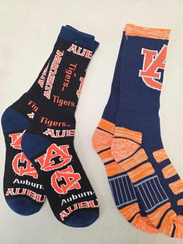ST3 Mens NCAA AUBURN TIGERS Crew Socks Lot of 2 Pair LARGE New