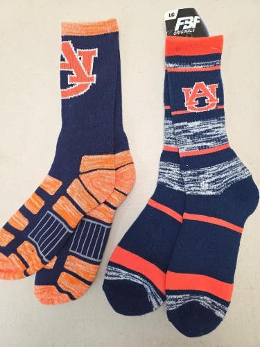 ST4 Mens NCAA AUBURN TIGERS Crew Socks Lot of 2 Pair LARGE New