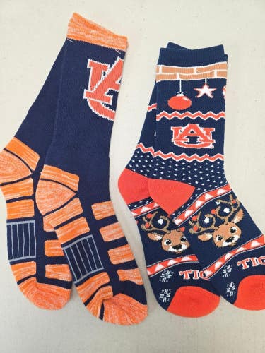 ST6 Mens NCAA AUBURN TIGERS Crew Socks Lot of 2 Pair LARGE New