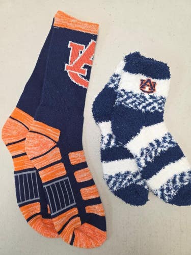 ST8 Mens NCAA AUBURN TIGERS Crew Socks Lot of 2 Pair LARGE New