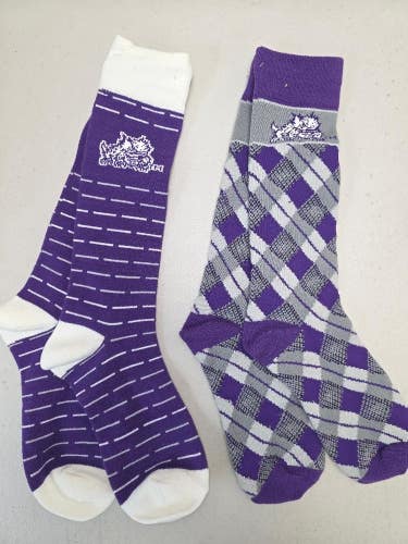 ST2 Mens NCAA TCU HORNED FROGS Crew Socks Lot of 2 Pair MEDIUM New