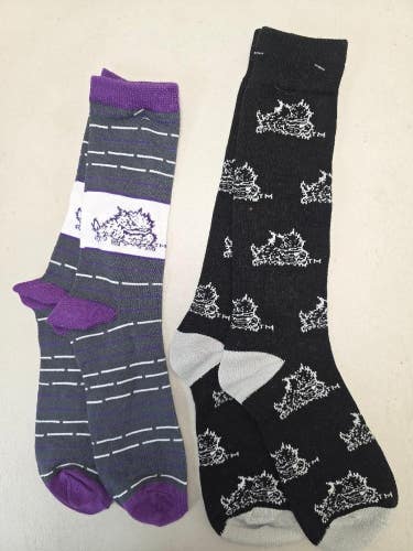 ST4 Mens NCAA TCU HORNED FROGS Crew Socks Lot of 2 Pair MEDIUM New