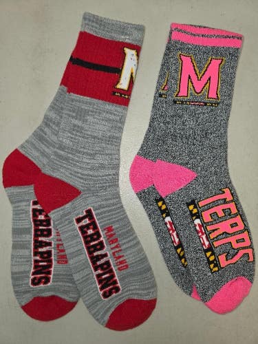 ST8 Mens NCAA MARYLAND TERRAPINS TERPS Crew Socks Lot of 2 Pair LARGE New