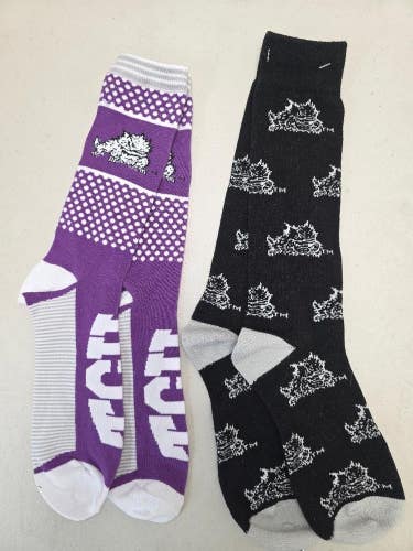 ST5 Mens NCAA TCU HORNED FROGS Crew Socks Lot of 2 Pair MEDIUM New