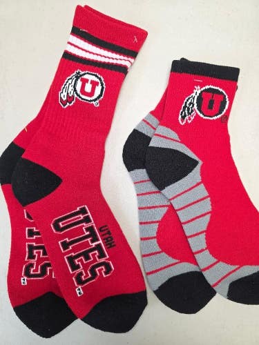 ST1 Mens NCAA UTAH UTES Crew Socks Lot of 2 Pair LARGE New