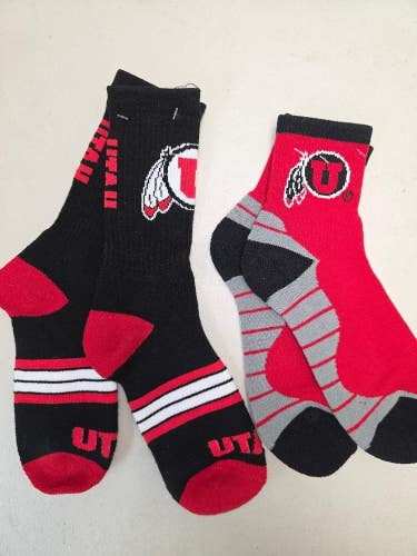 ST2 Mens NCAA UTAH UTES Crew Socks Lot of 2 Pair LARGE New