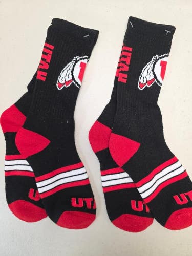 ST4 Mens NCAA UTAH UTES Crew Socks Lot of 2 Pair LARGE New