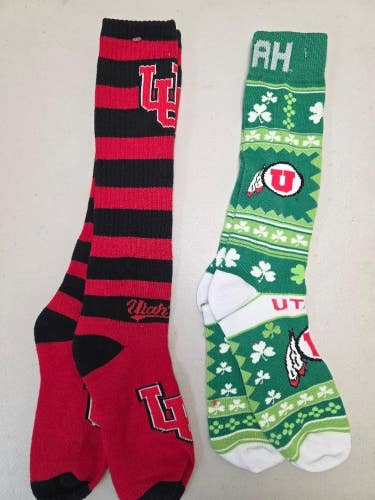 ST3 Mens NCAA UTAH UTES Crew Socks Lot of 2 Pair MEDIUM New