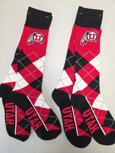 ST6 Mens NCAA UTAH UTES Crew Socks Lot of 2 Pair MEDIUM New