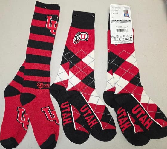 ST7 Mens NCAA UTAH UTES Crew Socks Lot of 3 Pair MEDIUM New