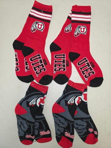 ST8 YOUTH 1-5 NCAA UTAH UTES Crew Socks Lot of 4 Pair New