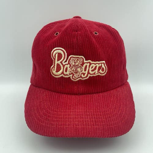 Vintage Wisconsin Badgers Corduroy Snapback Hat Cap Script *Snap Is Damaged Read