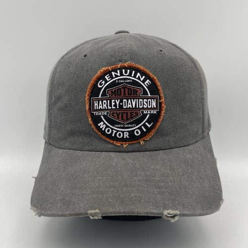 Harley Davidson Genuine Motor Oil Distressed Look Strapback Dad Hat Cap