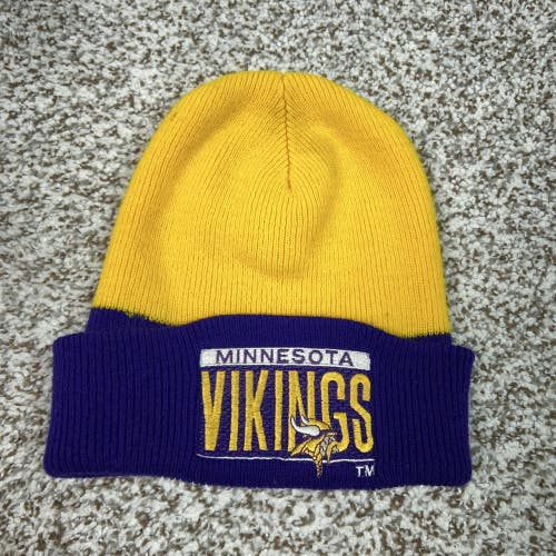 Vintage Minnesota Vikings Hat Beanie Knit Purple Yellow NFL Football Mens 90s