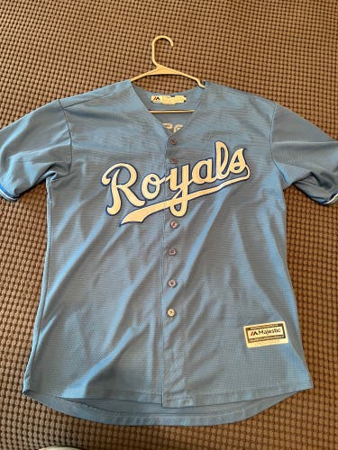 Kansas City Royals (MLB) #8 Moustakas Blue Large Adult Unisex Majestic Jersey (Used)