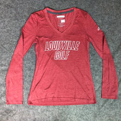 Louisville Cardinals Womens Shirt Small Adidas Red Tee Long Sleeve Top Golf NCAA
