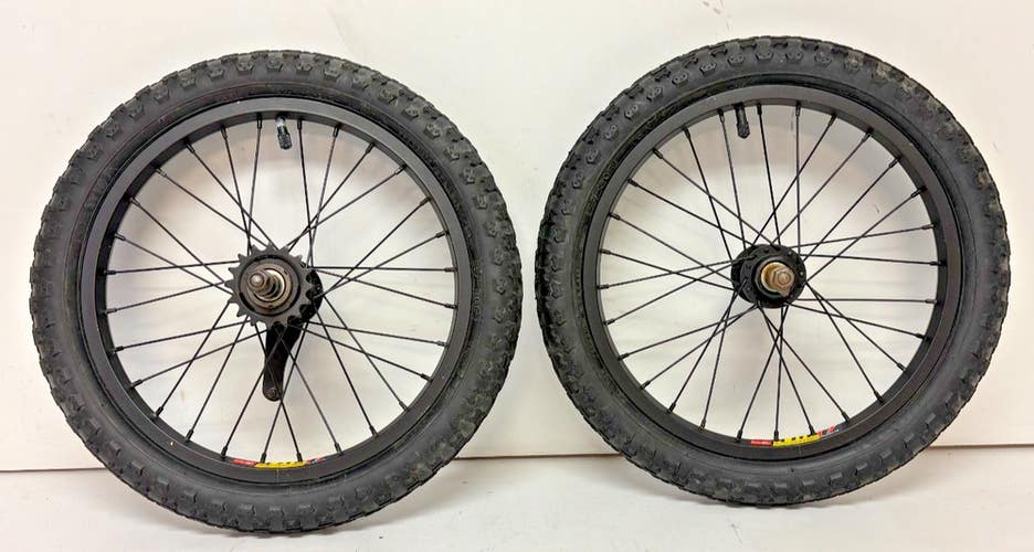 Weinmann TM19 28-Spoke Black Aluminum 16" Bolt-On BMX Wheelset +Tires GREAT