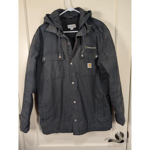 Carhartt Quick Duck Hooded Jacket Mens Medium Gray Fleece Lined CenturyLink Logo