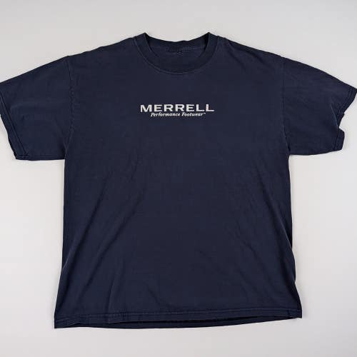 Vintage Merrell Footwear Promo T-Shirt Faded Navy Gorpcore Y2K Grunge Boxy