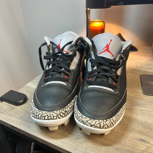 Jordan 3 Retro MCS Black Cement Baseball Cleats - Size 9