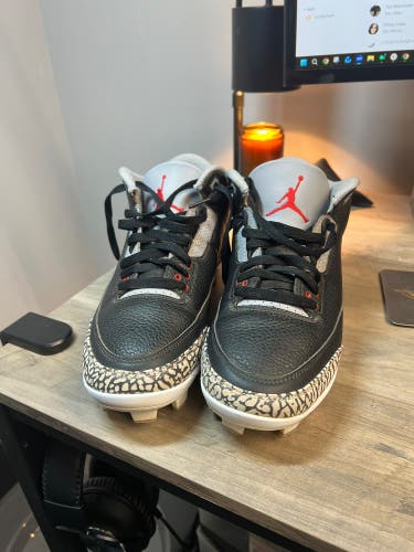 Jordan 3 Retro MCS Black Cement Baseball Cleats - Size 9