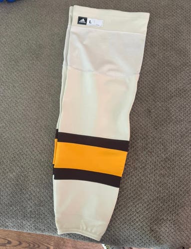 Large Boston Bruins Senior Beige Centennial Adidas Socks Pro Stock (New)